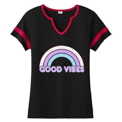 Retro Good Vibes Rainbow Ladies Halftime Notch Neck Tee