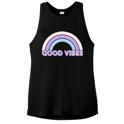 Retro Good Vibes Rainbow Ladies PosiCharge Tri-Blend Wicking Tank