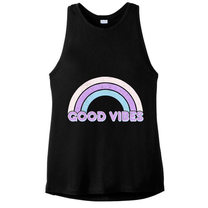 Retro Good Vibes Rainbow Ladies PosiCharge Tri-Blend Wicking Tank