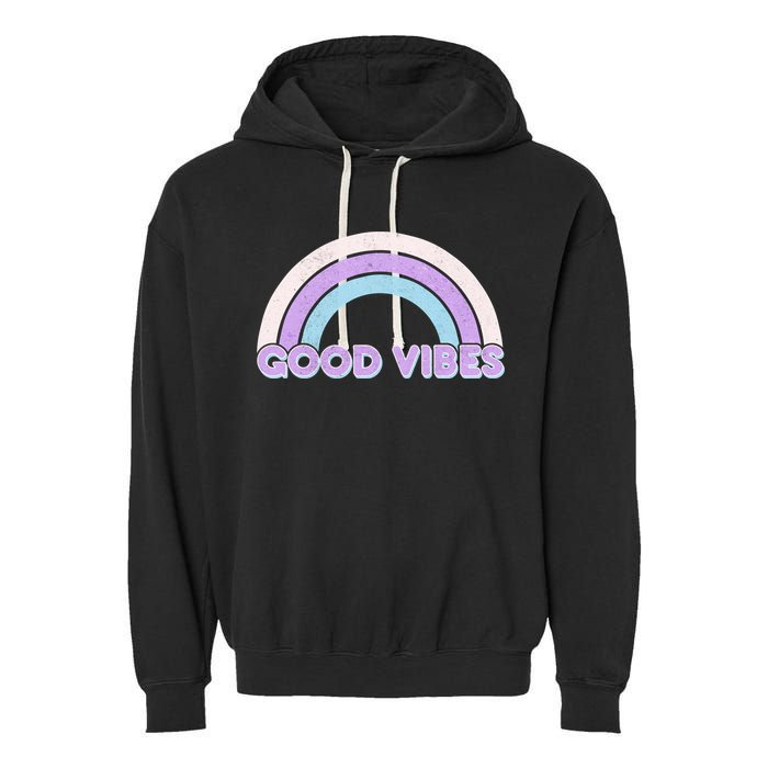 Retro Good Vibes Rainbow Garment-Dyed Fleece Hoodie
