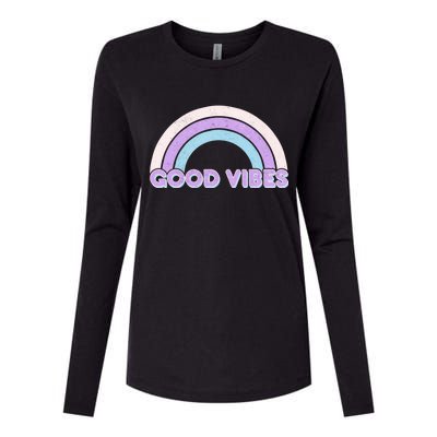 Retro Good Vibes Rainbow Womens Cotton Relaxed Long Sleeve T-Shirt