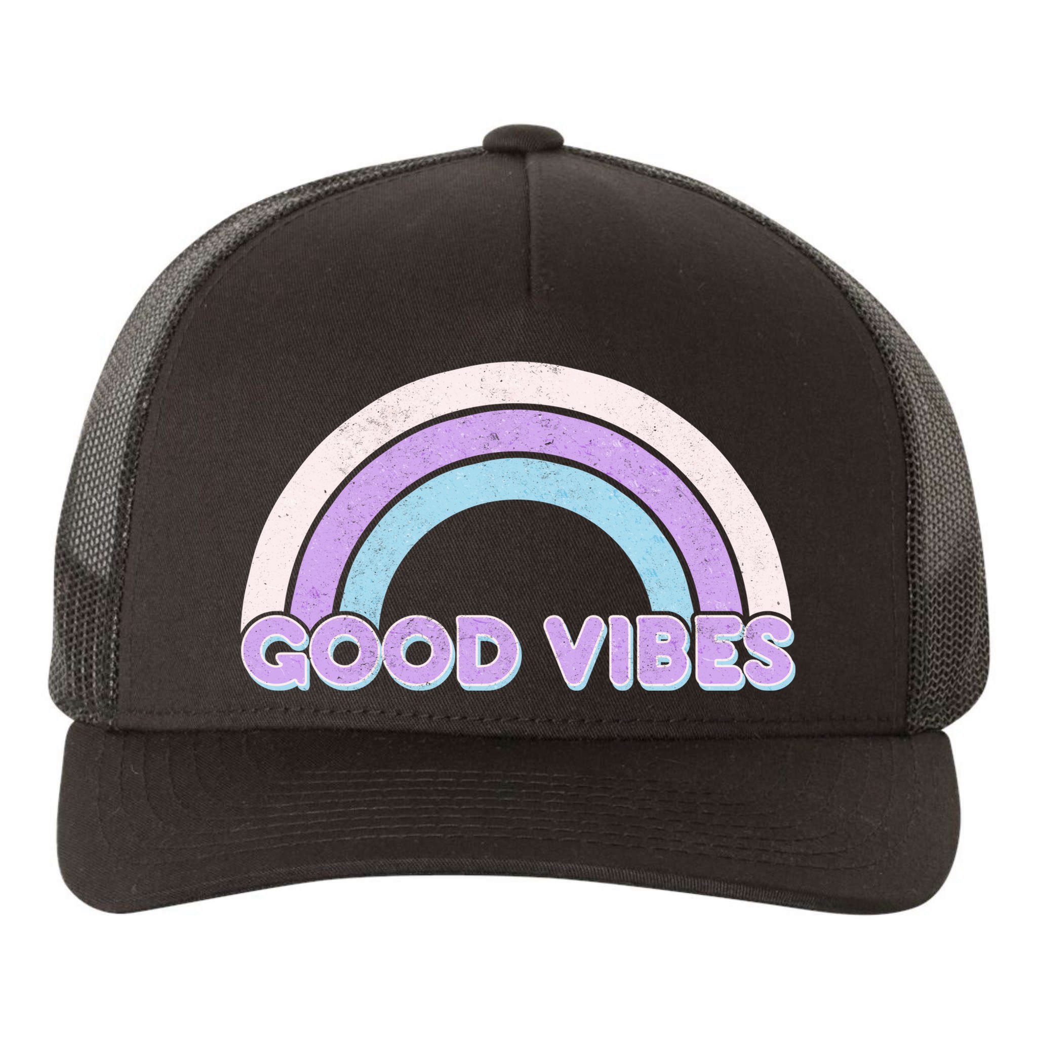 Retro Good Vibes Rainbow Yupoong Adult 5-Panel Trucker Hat