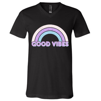Retro Good Vibes Rainbow V-Neck T-Shirt