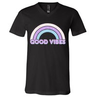 Retro Good Vibes Rainbow V-Neck T-Shirt
