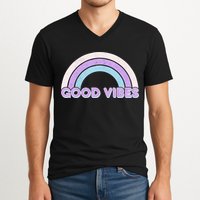 Retro Good Vibes Rainbow V-Neck T-Shirt