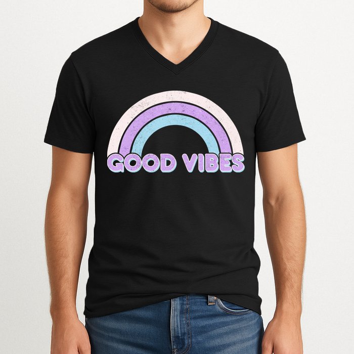 Retro Good Vibes Rainbow V-Neck T-Shirt