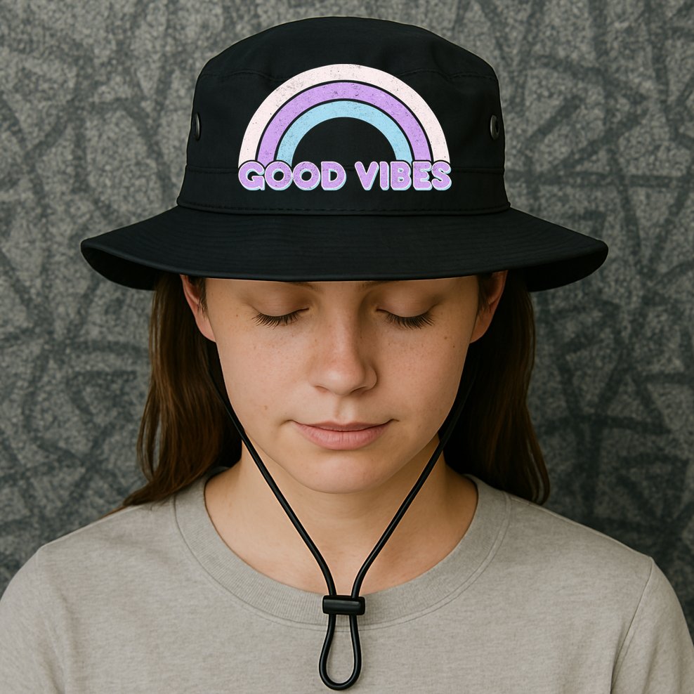 Retro Good Vibes Rainbow Bucket Hat