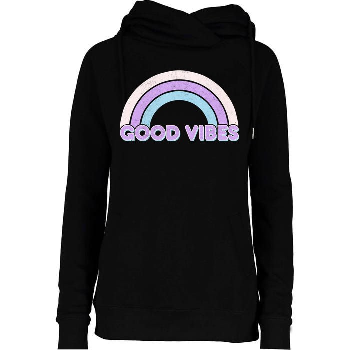 Retro Good Vibes Rainbow Womens Funnel Neck Pullover Hood