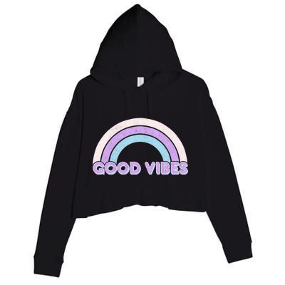 Retro Good Vibes Rainbow Crop Fleece Hoodie