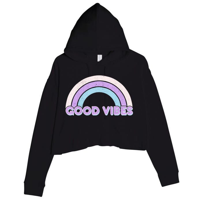Retro Good Vibes Rainbow Crop Fleece Hoodie