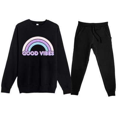 Retro Good Vibes Rainbow Premium Crewneck Sweatsuit Set