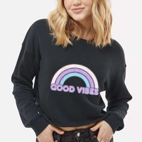 Retro Good Vibes Rainbow Cropped Pullover Crew