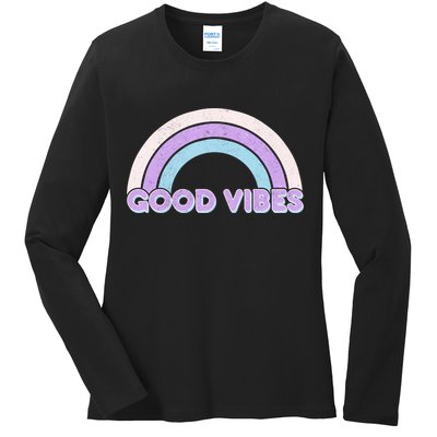 Retro Good Vibes Rainbow Ladies Long Sleeve Shirt