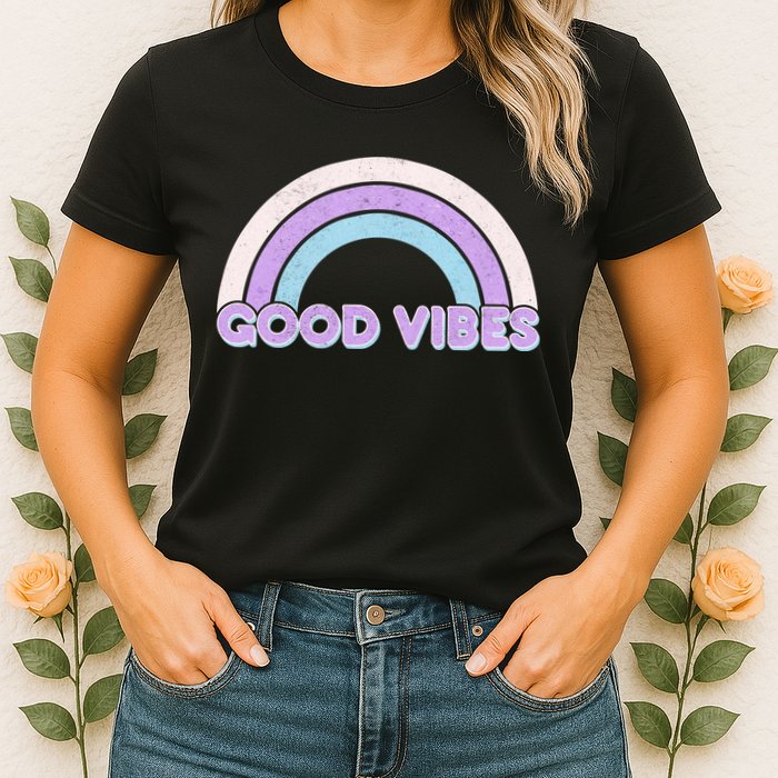 Retro Good Vibes Rainbow Womens T-Shirt