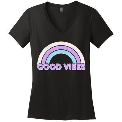 Retro Good Vibes Rainbow Women's V-Neck T-Shirt