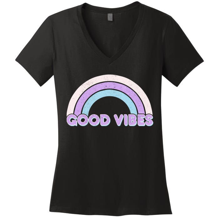 Retro Good Vibes Rainbow Women's V-Neck T-Shirt