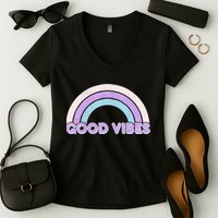 Retro Good Vibes Rainbow Women's V-Neck T-Shirt