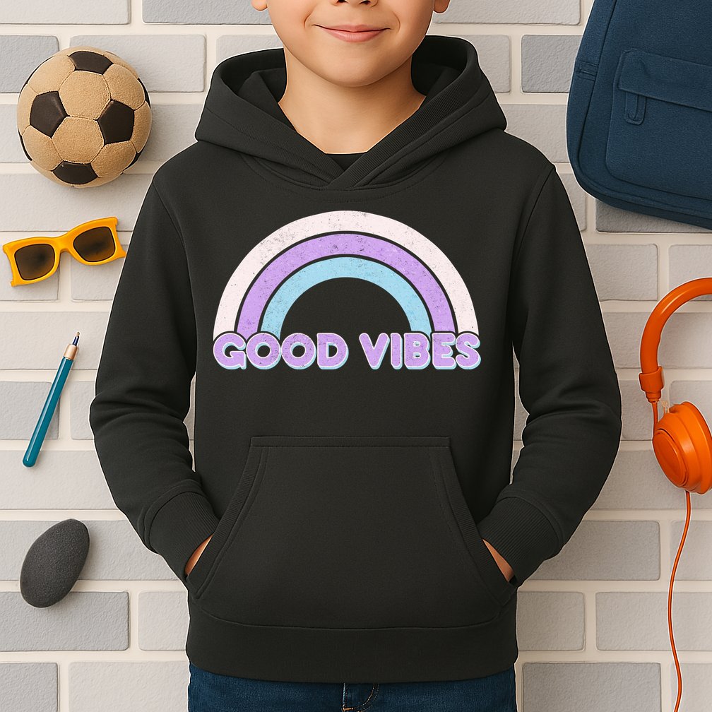 Retro Good Vibes Rainbow Kids Hoodie
