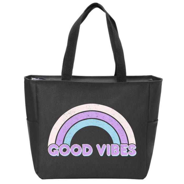 Retro Good Vibes Rainbow Zip Tote Bag