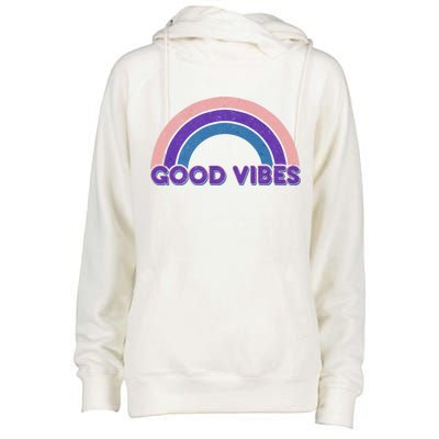 Retro Good Vibes Rainbow Womens Funnel Neck Pullover Hood