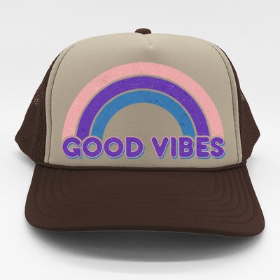 Retro Good Vibes Rainbow Trucker Hat