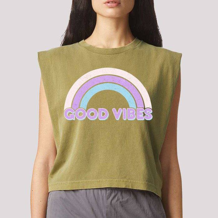 Retro Good Vibes Rainbow Garment-Dyed Women's Muscle Tee