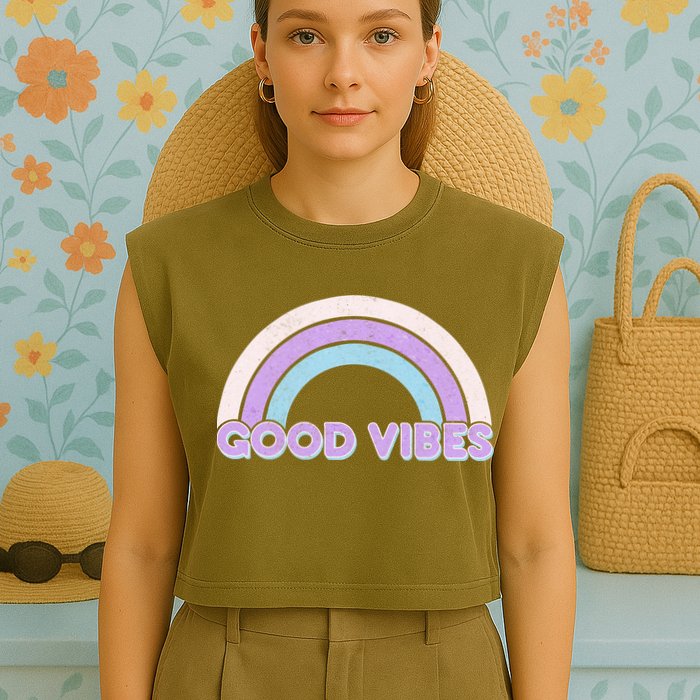 Retro Good Vibes Rainbow Garment-Dyed Women's Muscle Tee