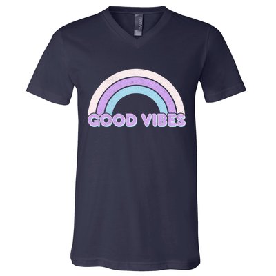 Retro Good Vibes Rainbow V-Neck T-Shirt