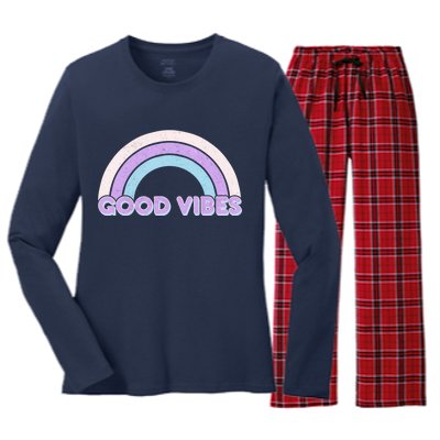 Retro Good Vibes Rainbow Women's Long Sleeve Flannel Pajama Set 