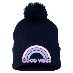 Retro Good Vibes Rainbow Pom Pom 12in Knit Beanie