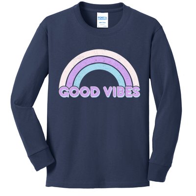 Retro Good Vibes Rainbow Kids Long Sleeve Shirt