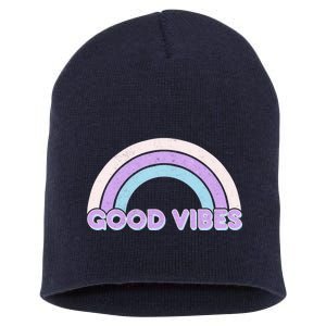 Retro Good Vibes Rainbow Short Acrylic Beanie