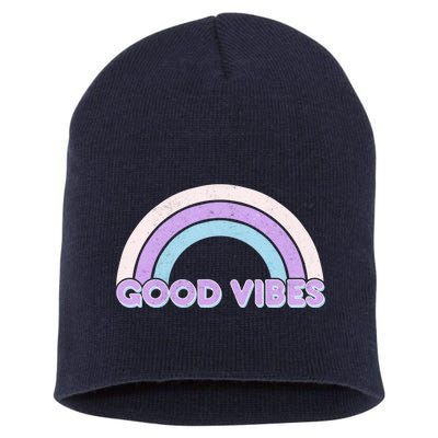 Retro Good Vibes Rainbow Short Acrylic Beanie