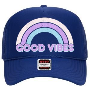 Retro Good Vibes Rainbow High Crown Mesh Back Trucker Hat