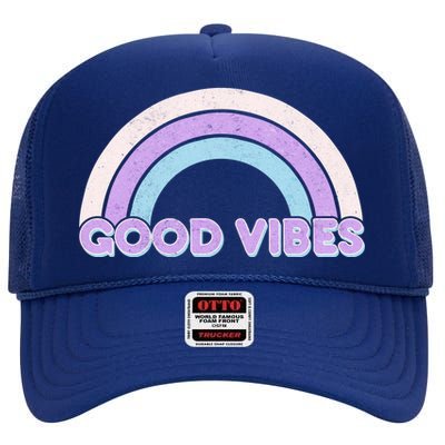 Retro Good Vibes Rainbow High Crown Mesh Back Trucker Hat