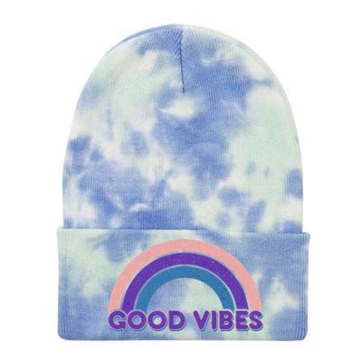 Retro Good Vibes Rainbow Tie Dye 12in Knit Beanie