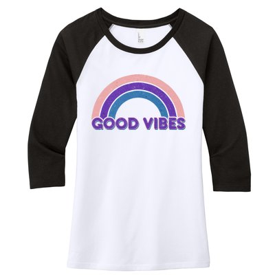 Retro Good Vibes Rainbow Women's Tri-Blend 3/4-Sleeve Raglan Shirt