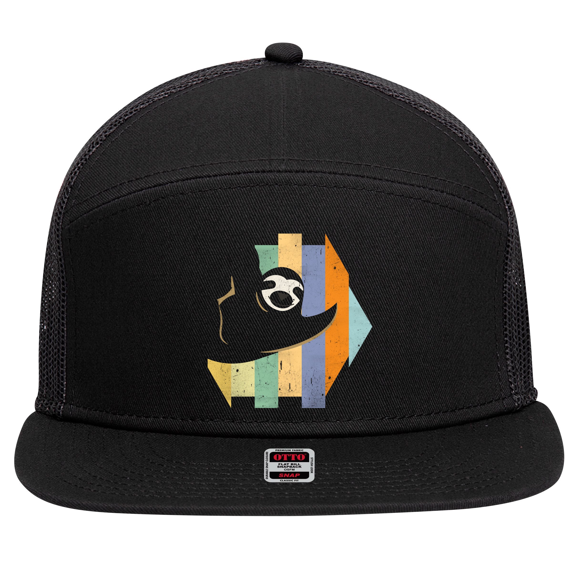 Retro Hanging Sloth 7 Panel Mesh Trucker Snapback Hat