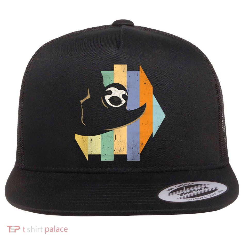 Retro Hanging Sloth Flat Bill Trucker Hat