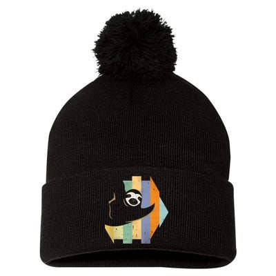 Retro Hanging Sloth Pom Pom 12in Knit Beanie