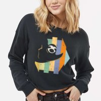 Retro Hanging Sloth Cropped Pullover Crew