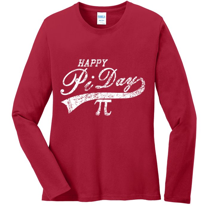Retro Happy Pi Day 3.14 March 14th Math Geek Ladies Long Sleeve Shirt