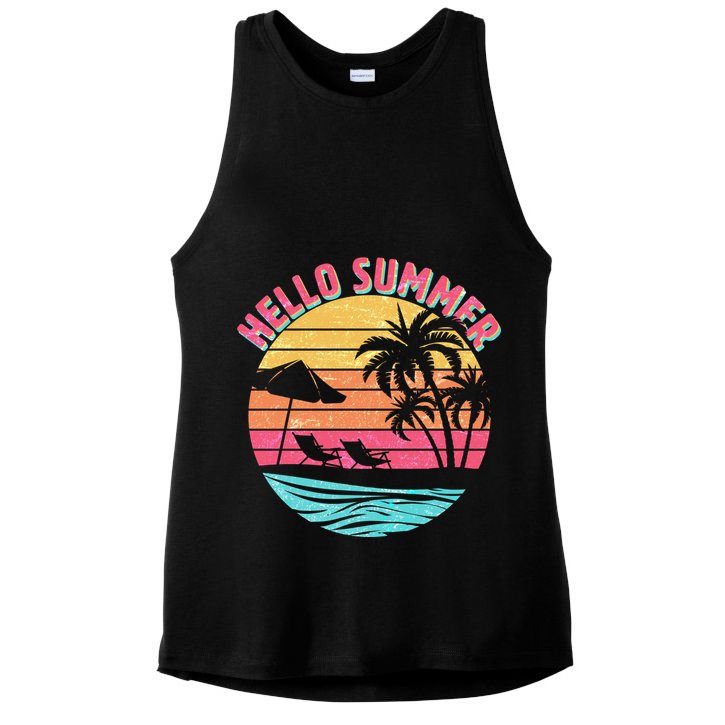 Retro Hello Summer Ladies PosiCharge Tri-Blend Wicking Tank