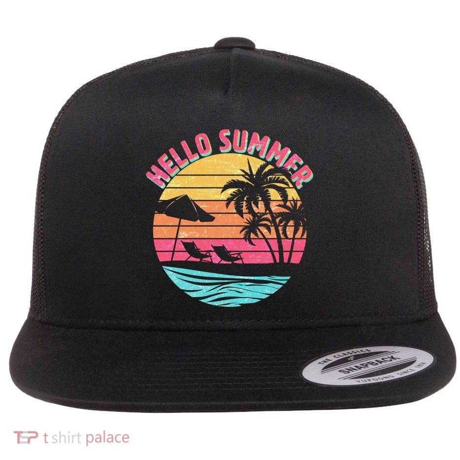 Retro Hello Summer Flat Bill Trucker Hat