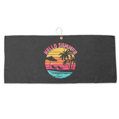 Retro Hello Summer Large Microfiber Waffle Golf Towel
