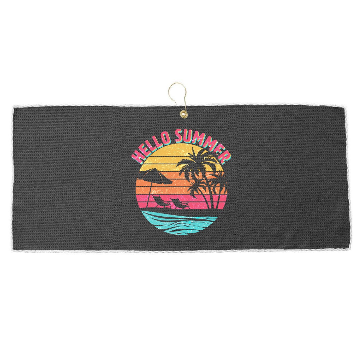 Retro Hello Summer Large Microfiber Waffle Golf Towel