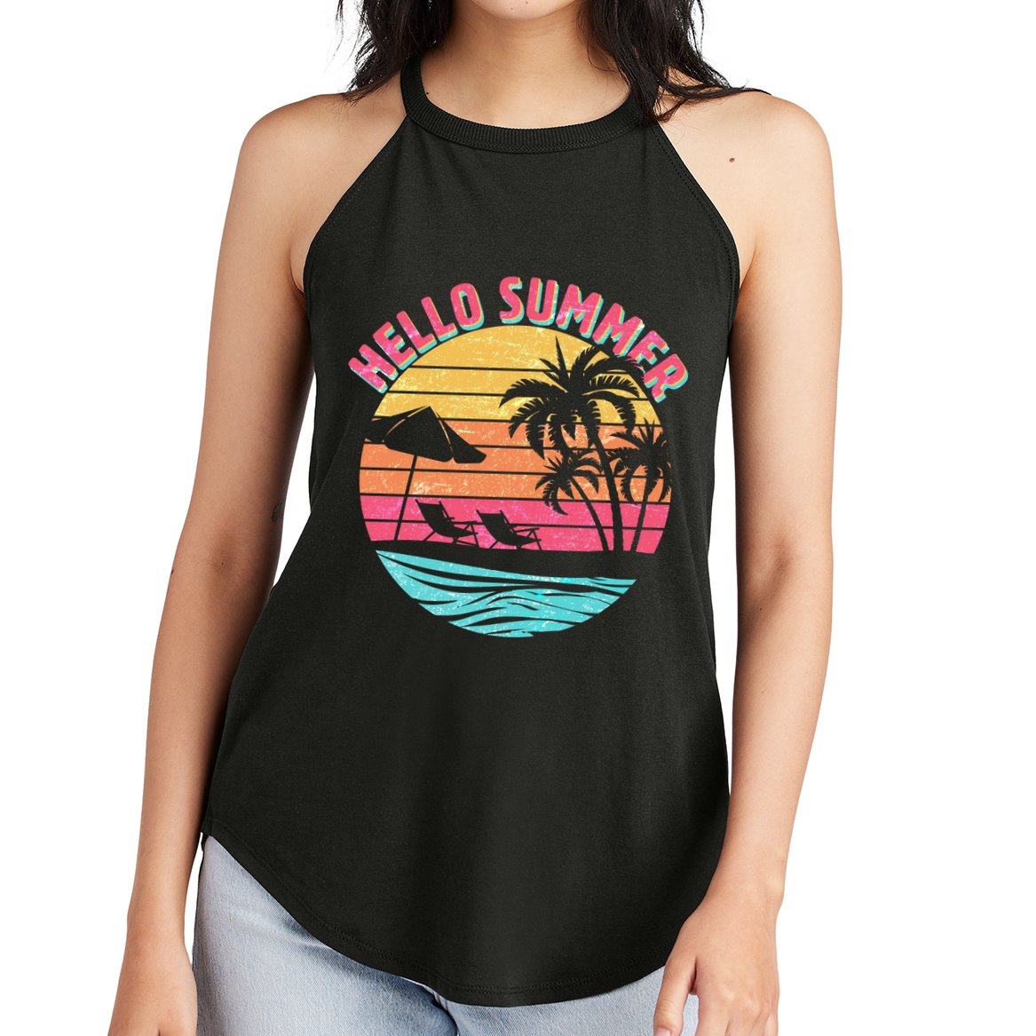 Retro Hello Summer Women's Perfect Tri Rocker Tank