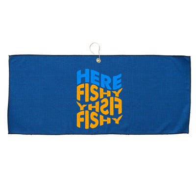 Retro Here Fishy Fishy Fishy Large Microfiber Waffle Golf Towel