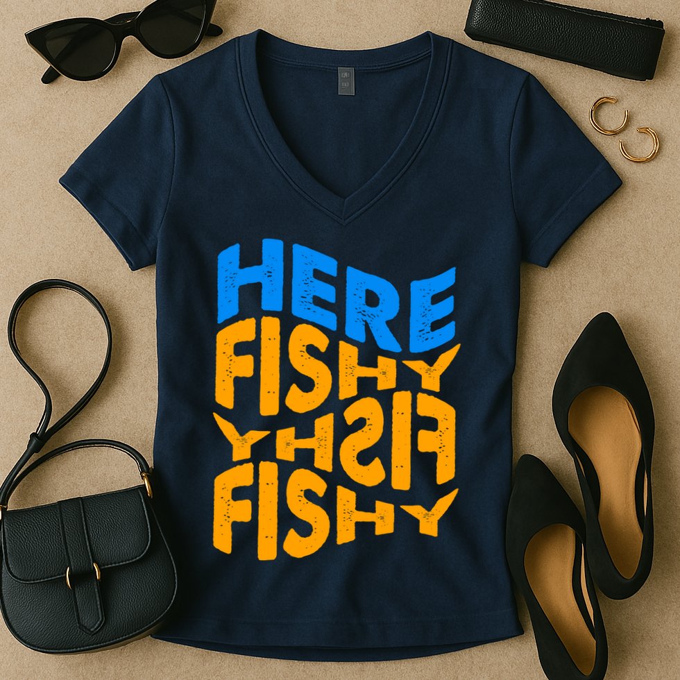 Retro Here Fishy Fishy Fishy Women's V-Neck T-Shirt