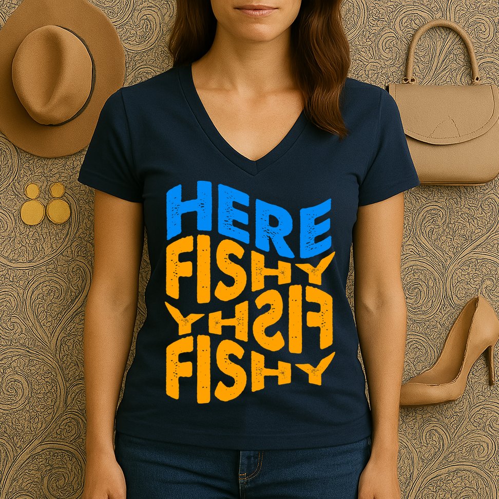 Retro Here Fishy Fishy Fishy Women's V-Neck T-Shirt